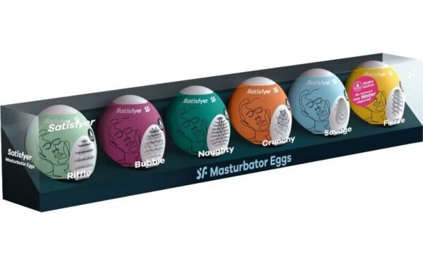 Os seis ovos masturbadores do Satisfyer Masturbator Egg Set 6 peças, cada um de uma cor