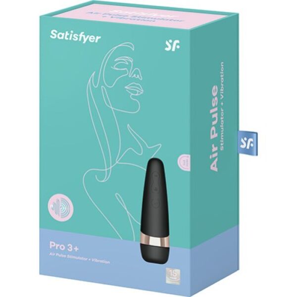 Estimulador de clitóris por sucção Satisfyer Pro 3+ em preto com detalhes em ouro rosa