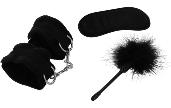 Conjunto de bondage Intense Fetish com algemas, venda e espanador