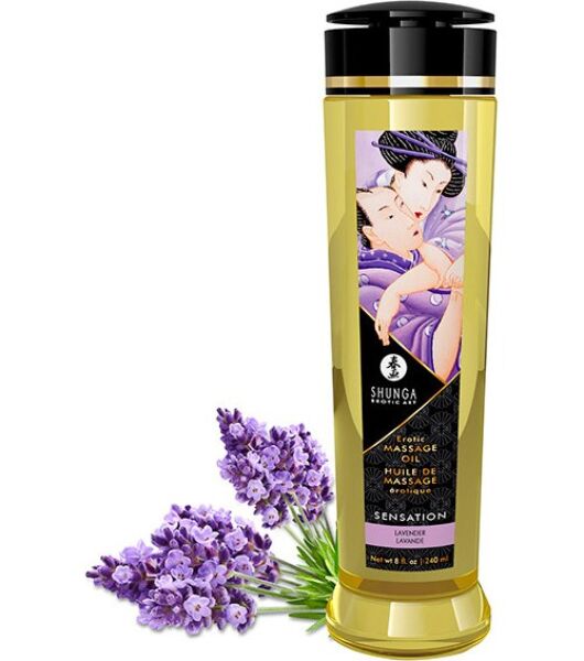 Óleo de massagem Shunga Erotic Massage Oil de 240 ml no seu frasco transparente