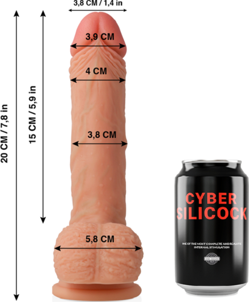 Dildo realista Cyber Silicock Freeman de 20 cm, com testículos e ventosa