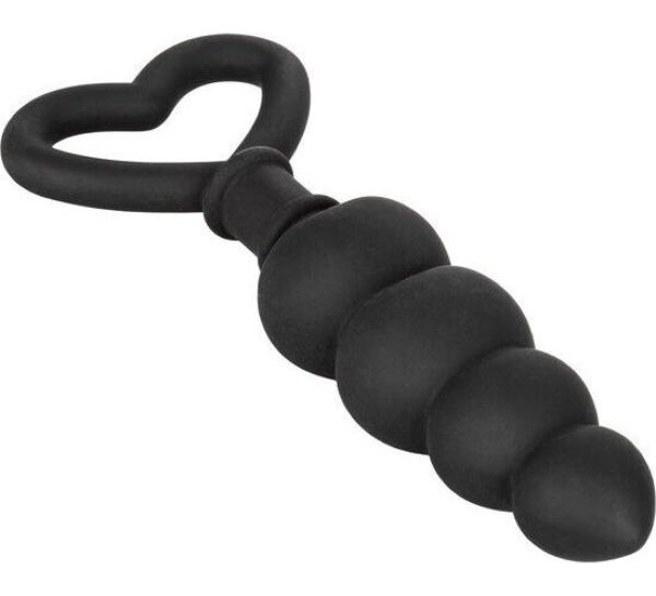 Plug anal preto CalExotics Silicone Love Probe com corpo gradual e anel em forma de coração