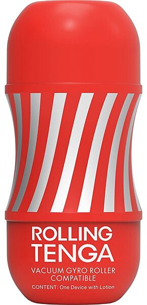 Masturbador Tenga Vacuum Gyro Roller em preto e vermelho com o seu Rolling Tenga Cup