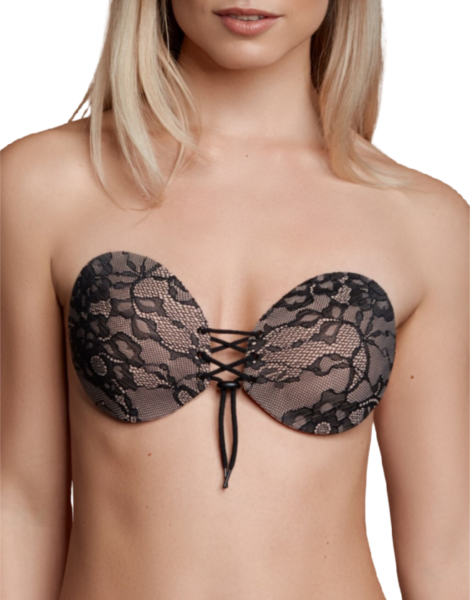 Sutiã adesivo Bye Bra Round Lace-it, com as duas copas e o fecho frontal de cordões