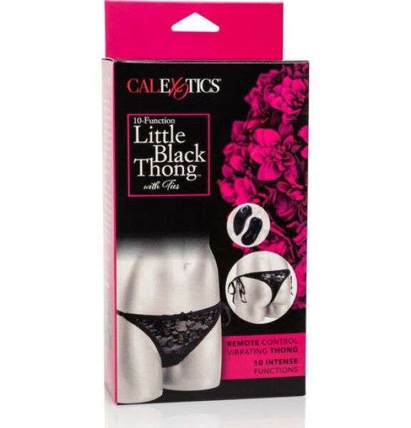 Tanga de renda preta CalExotics 10 Function Thong com a sua bala vibratória removível