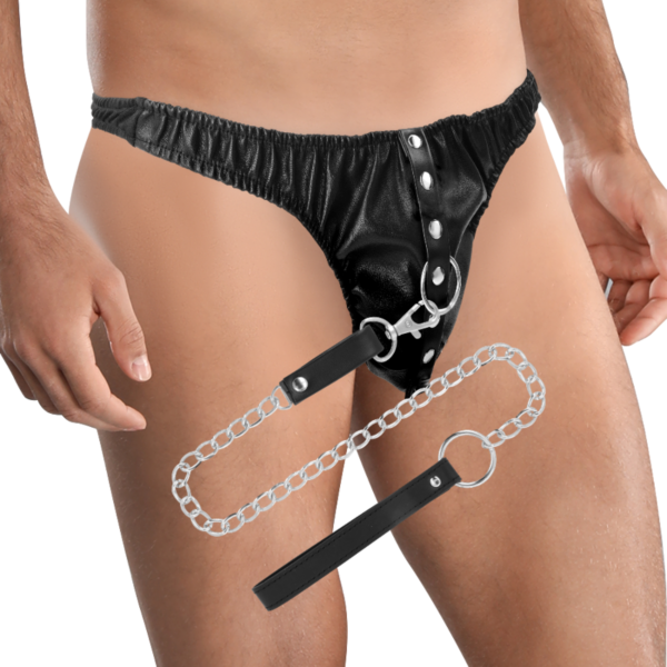 Tanga Darkness Submission Thong with Metal Chain com corrente metálica e argolas em D