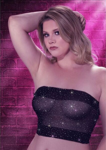 Top bandeau preto Radiance Plus Size da CalExotics, com pedraria