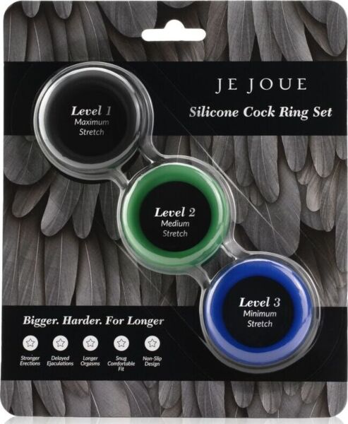 Conjunto de anéis penianos de silicone Je Joue com os três anéis: azul, verde e preto