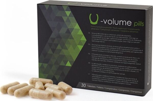 Caixa do suplemento alimentar 500Cosmetics U-Volume Pills, com comprimidos