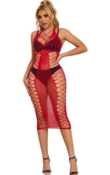 Babydoll comprido de rede Subblime em vermelho