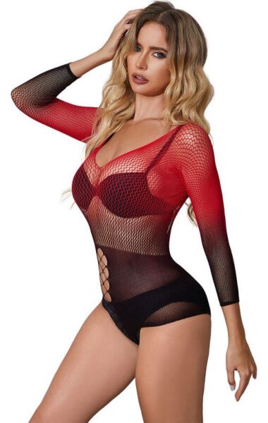 Body Subblime preto e vermelho, de rede em degradé