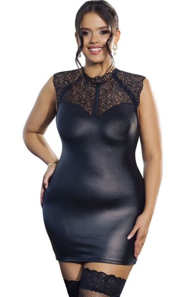 Vestido de lingerie Subblime Black Lace Leather em renda preta com detalhes em couro