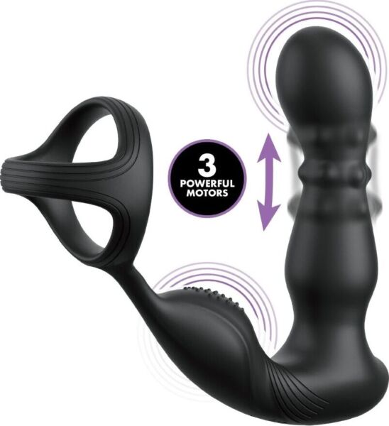 Vibrador anal preto Fantasy Elite Ass-Gasm Taint-alizer com zona de bolas rotativas para o períneo