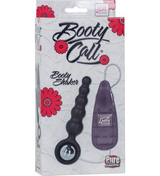 CalExotics Booty Call Booty Shaker Black em preto, com sonda escalonada, pega circular, bala vibratória e comando com fio