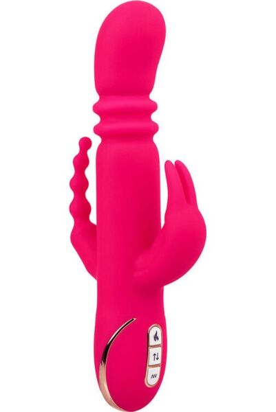 Vibrador rabbit Jack Rabbit Signature Triple Fantasy da CalExotics, em rosa, com eixo, orelhas e cauda