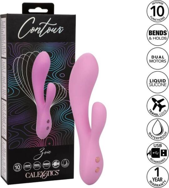 Vibrador rabbit CalExotics Contour Zoie, com braço curvo e estimulador de clitóris