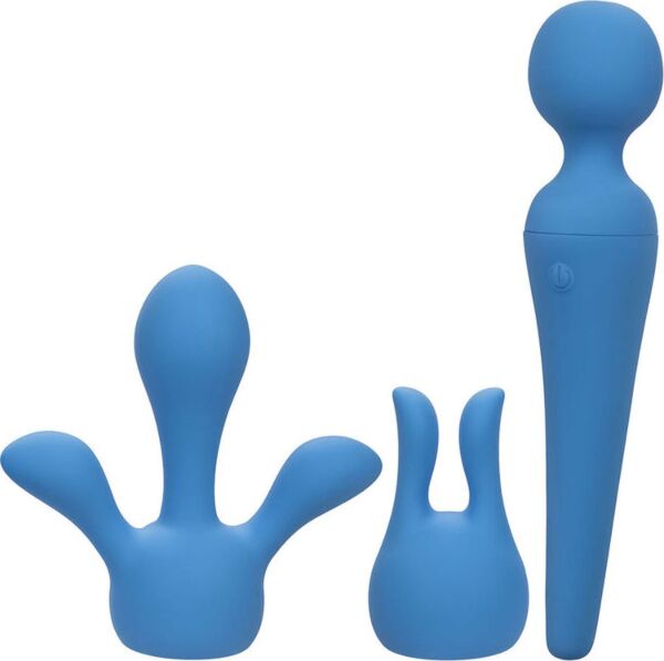 Varinha massajadora Couture Collection Body Wand Kit da CalExotics, azul, com as duas cabeças