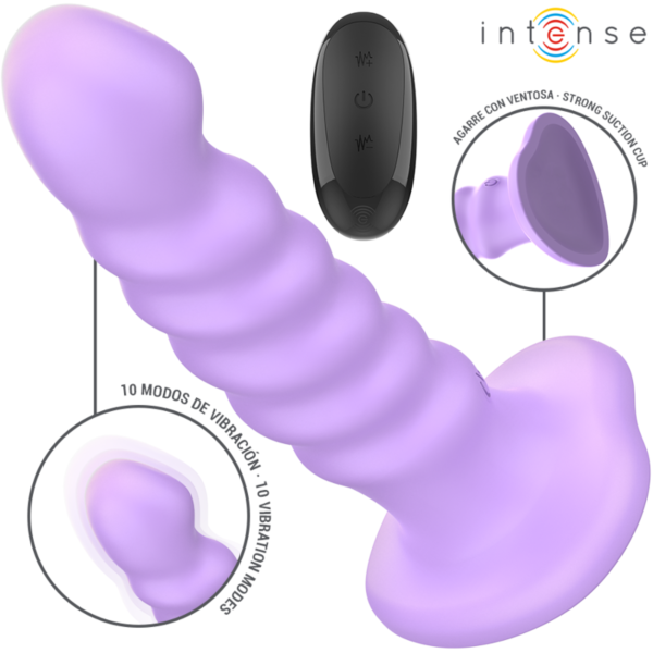 Vibrador Intense Brenda de cor roxa, com base com ventosa e comando à distância