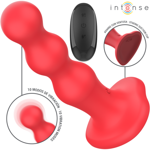Vibrador Intense Cody vermelho, com superfície em relevo e ventosa na base