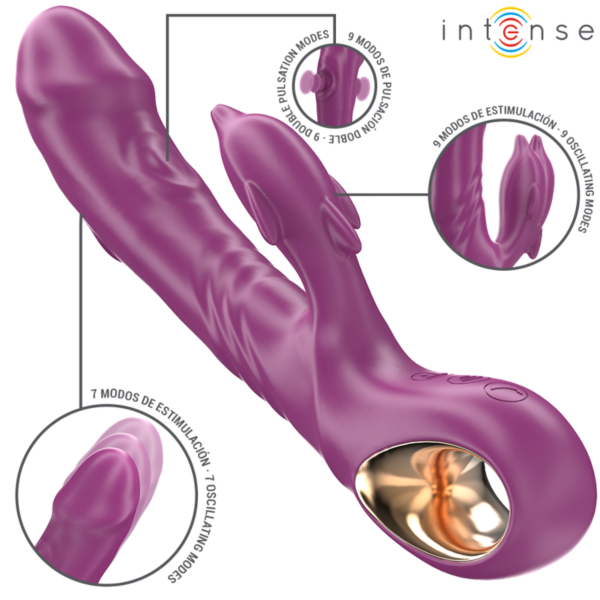 Vibrador Intense Halle em forma de golfinho e com língua estimuladora, de cor roxa