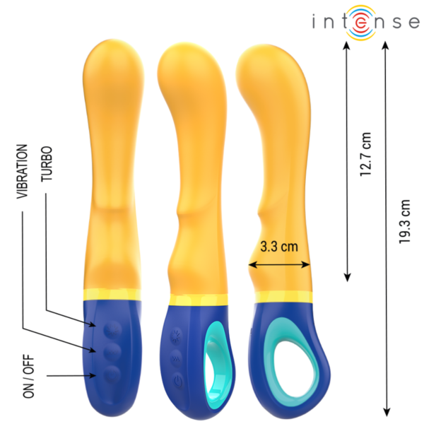 Vibrador Intense Shaggy amarelo, com forma curva para o ponto G