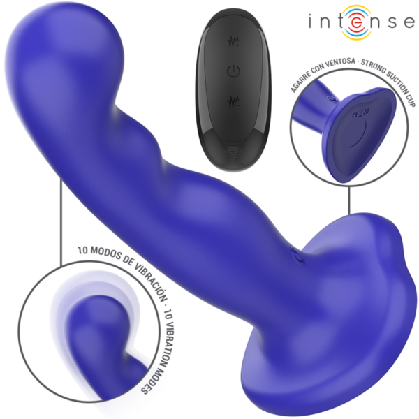 Vibrador Intense Shorty azul com relevo de ventosas pequenas e ventosa na base
