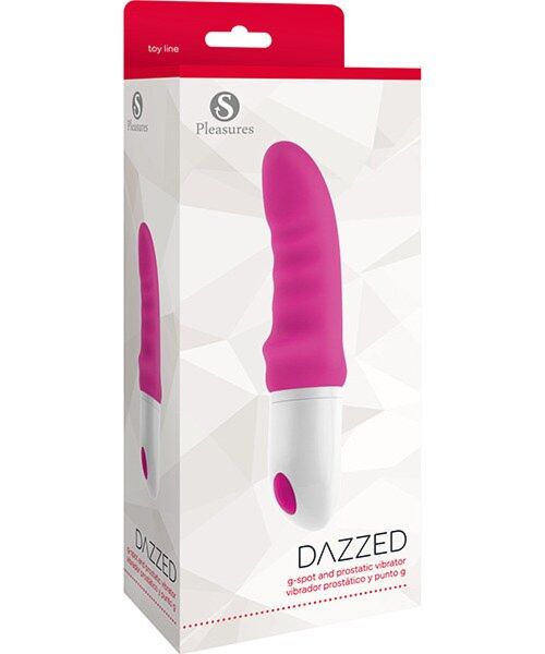 Vibrador S Pleasures Dazzed Pink em rosa e branco, com a sua haste ondulada
