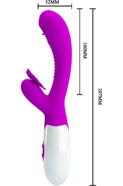 Vibrador rabbit Pretty Love BI-014943, com a sua cabeça e o seu estimulador de clitóris em forma de borboleta