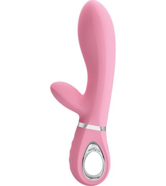 Vibrador rabbit Pretty Love Thomas em rosa pálido, com o eixo curvo e o braço para o clitóris