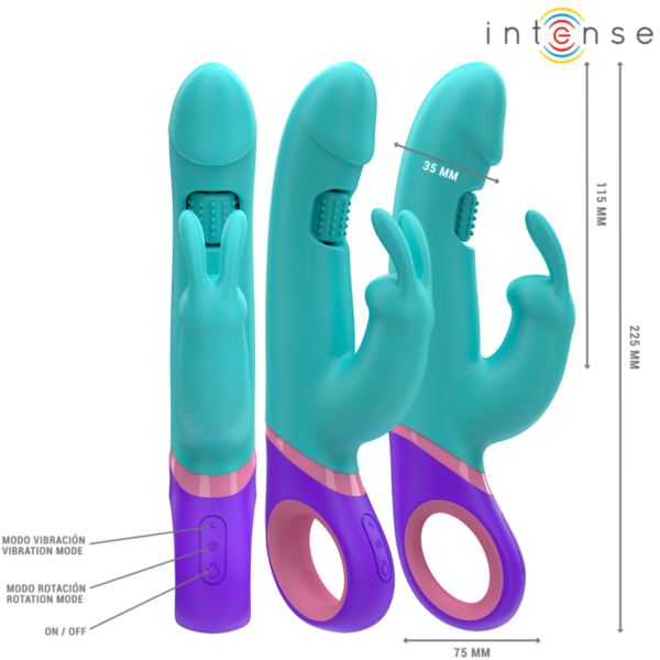 Vibrador rabbit Intense MONICA azul com estimulador rotativo para o ponto G