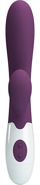 Vibrador rabbit Party Up Ben em cor lilás, com a haste curva e o braço de coelho para o clitóris