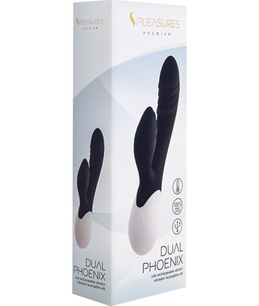 Vibrador rabbit S Pleasures Dual Phoenix em preto, com o braço para o clitóris