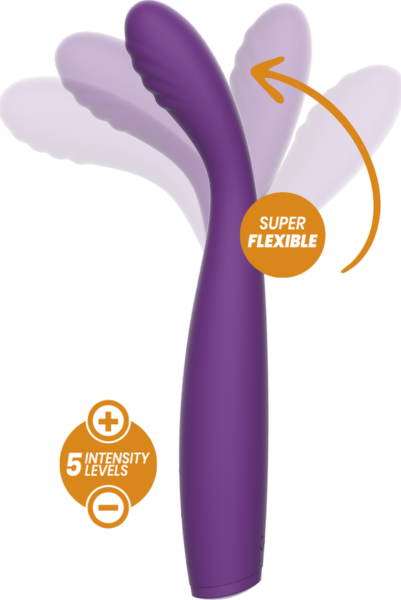 Vibrador flexível Rewolution Rewostim de silicone, com o seu cabo e a sua ponta curva