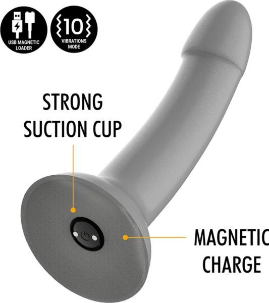 Dildo vibratório Mythology Rune Majestic S, na cor prateado