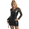 Vestido Sexy SUBBLIME Manga Longa em Couro e Renda