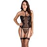 Conjunto Bustier Floral S Pleasures com cinta-liga e meias