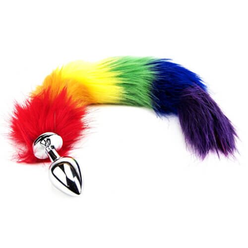 Butt Plug Furry Fantasy Rainbow Tail com Cauda Colorida