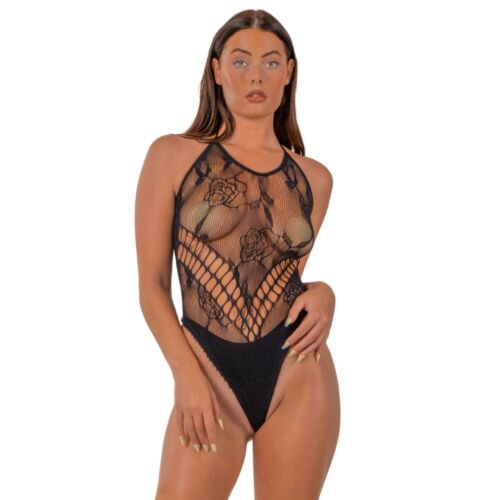 Body Lace LJ Floral Halter com decote ajustável