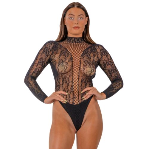 Body Lace com Decote Alto e Recortes Ousados