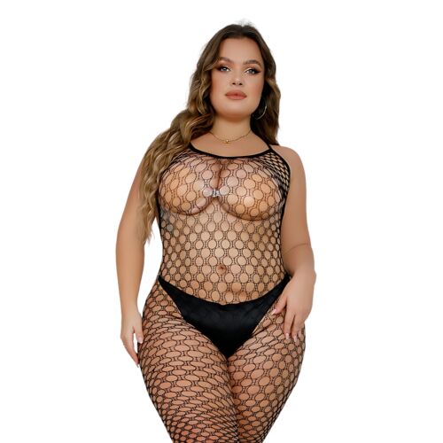 Bodystocking Lace Plus Size com padrão de rede