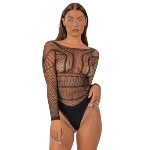 Body de Renda Lace One Size com Mangas Compridas