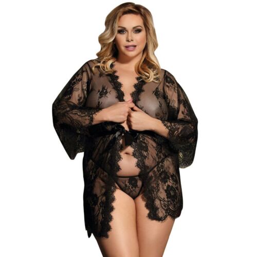 Peignoir Sublime Queen Plus Lace Manga Larga