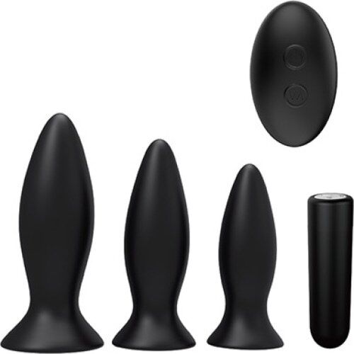 Pack de Plugs S Pleasures Premium Line Triplicity Black com Bala Vibradora
