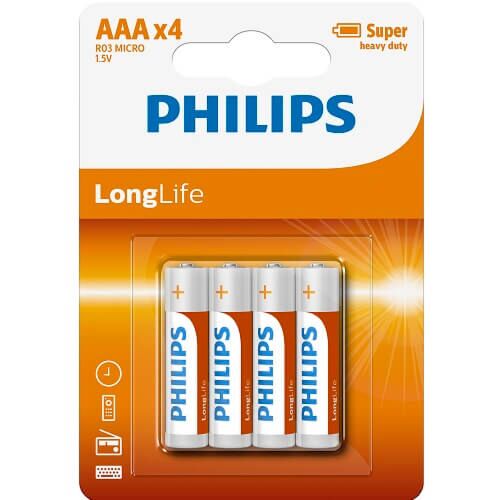 Baterias AAA Philips R03 de Longa Duração