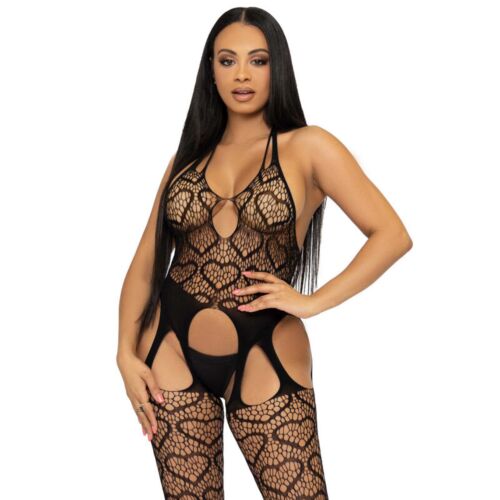 Bodystocking Leg Avenue com tirantes e corações