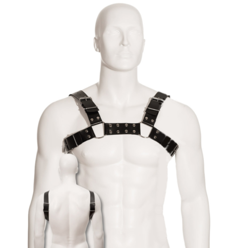 Arneses Leather Body Black Bull Dog Harness com correias ajustáveis