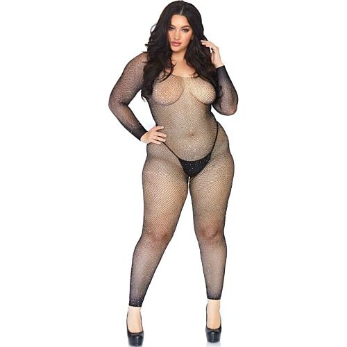 Bodystocking Leg Avenue em rede cristalizada 1X-2X