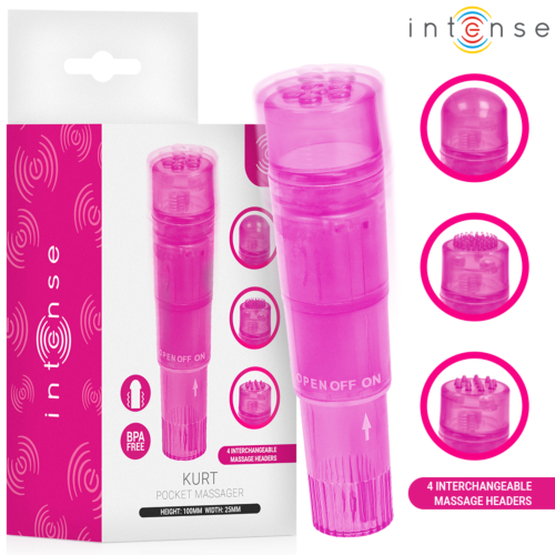 Mini vibrador INTENSE FUN TOYS KURT com 4 cabeças intercambiáveis rosa