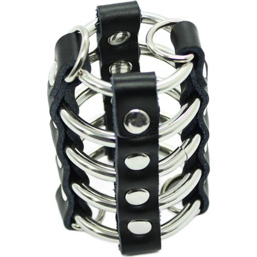 Jaula para Pene OHMAMA FETISH com Anilhas e Correias