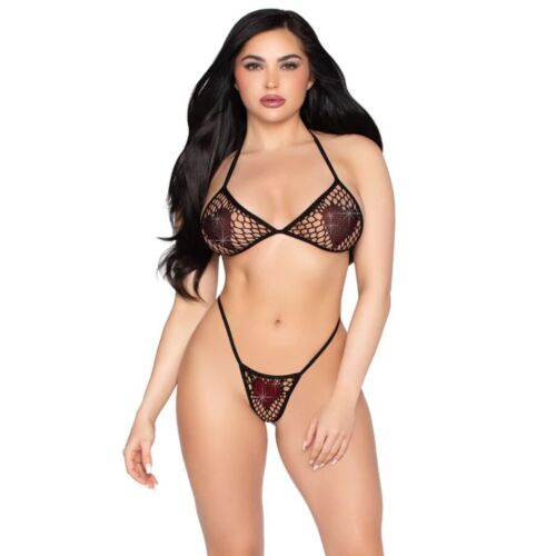 Top e String Leg Avenue 86147 com strass vermelho
